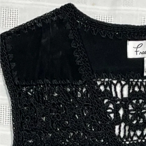 Fred Thomas Black Suede & Crochet Vest Women’s Size Small - Picture 5 of 11